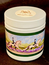 Load image into Gallery viewer, Horsey Candles! Pas de Deux in Blue or Light Blue covered tin vessel!