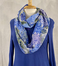Load image into Gallery viewer, Frédérique’s Hydrangea Design 72” X 18” Scarves. Available in both Modal ($40) and Silk Fabric ($48)