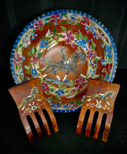 Load image into Gallery viewer, Versailles Collection - 13" Dressage Motif Cherry Wood Bowl w/ Dressage Motif Salad Servers