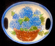 Load image into Gallery viewer, Ceramic Oval Server 12&quot; X 11&quot; in Cape Cod Blue Fish or Hydrangea with/without Nantucket Basket
