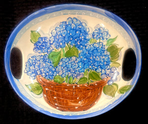 Ceramic Oval Server 12" X 11" in Cape Cod Blue Fish or Hydrangea with/without Nantucket Basket