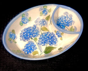 Ceramic Oval Hydrangea Chip 'n' Dip Server 12" X 9" Hydrangea with/without Nantucket Basket