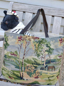 20” X 15” Equestrian Scene Tapestry Lined Bag