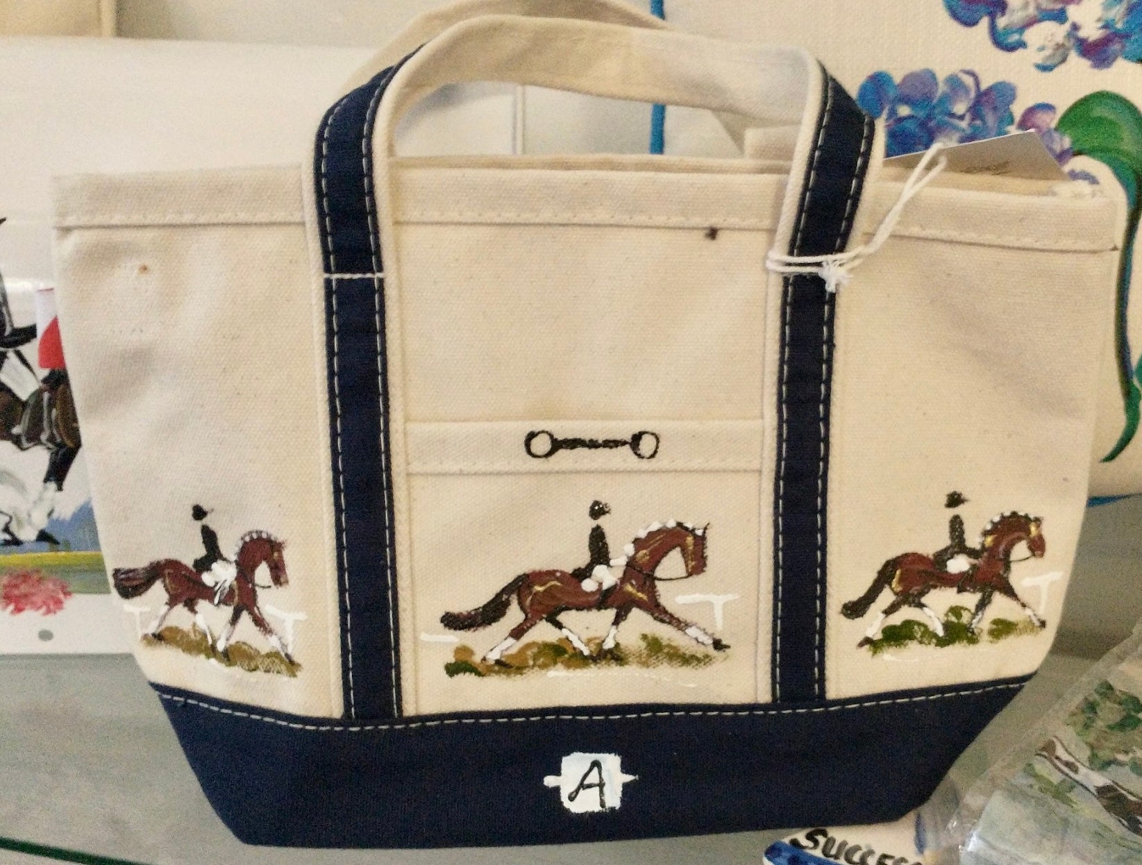 14” X 9” Petite Hand Painted Equestrain Canvas Bag