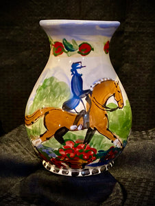 Equestrian Hand Painted Vase - 8"