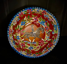 Load image into Gallery viewer, Versailles Collection - 13&quot; Dressage Motif Cherry Wood Bowl w/ Dressage Motif Salad Servers
