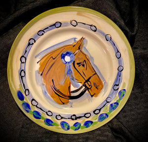 8" Equestrian Round Plate - Hand painted Horse Head with Bits