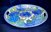 Load image into Gallery viewer, 12&quot; OR 14&quot; Round Ceramic Hydrangea Server with handles.
