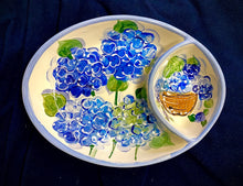 Load image into Gallery viewer, Ceramic Oval Hydrangea Chip &#39;n&#39; Dip Server 12&quot; X 9&quot; Hydrangea with/without Nantucket Basket
