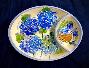 Ceramic Oval Hydrangea Chip 'n' Dip Server 12" X 9" Hydrangea with/without Nantucket Basket