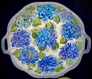 16" Round Ceramic Hydrangea Wavy Server - Italian Pottery