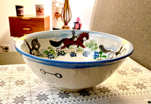 Equestrian Hand Painted Ceramic Bowl - 10"